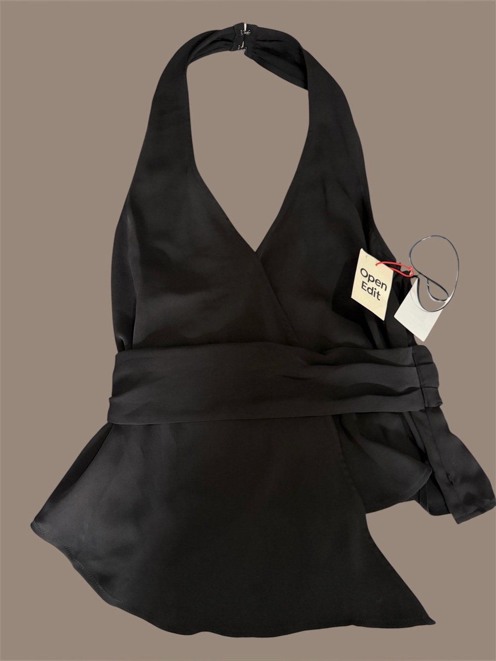 Open Edit Black Halter Wrap Blouse